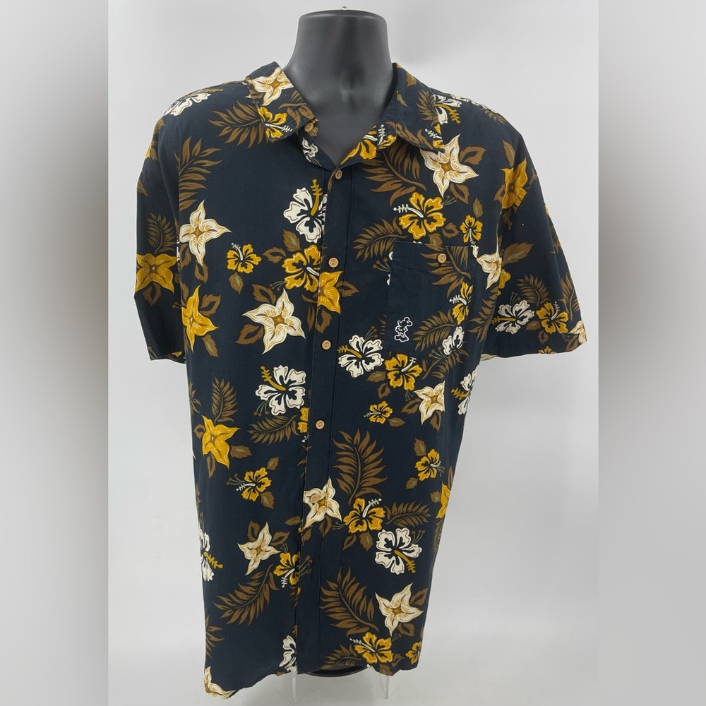 Disney‎ Parks Black Floral Hawaiian S/S Shirt Embroidered Mickey Black Size XXL